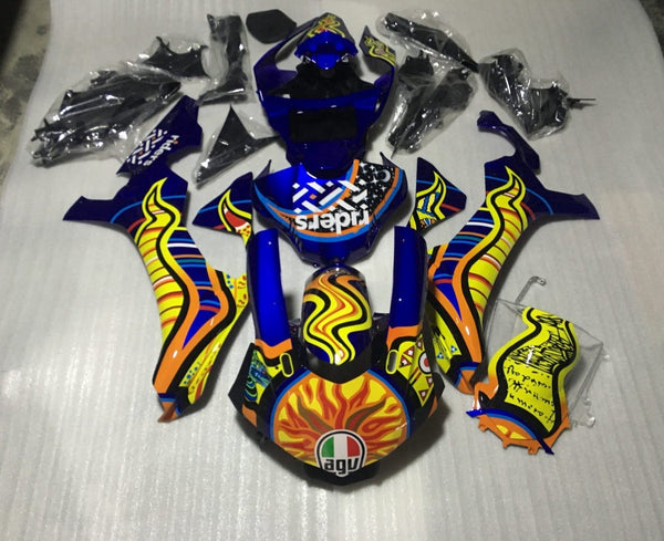 Yamaha R1 Fairings (2020-2025) Blue, Yellow, Orange Tribal Sun at KingsMotorcycleFairings.com