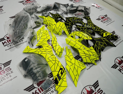 Yamaha R1 Fairings (2020-2025) Matte Black, Neon Yellow Split at KingsMotorcycleFairings.com