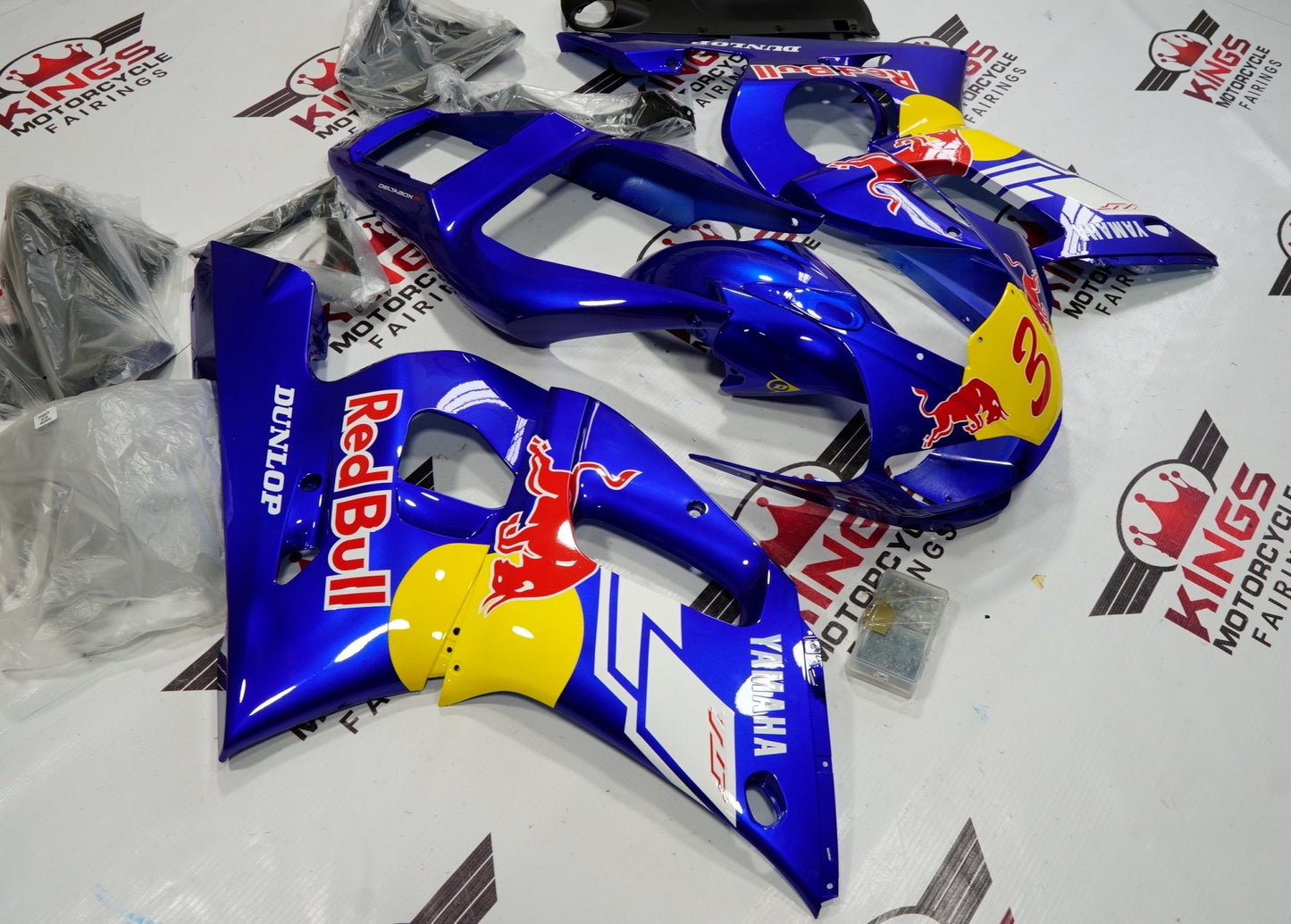 Yamaha R6 Fairing Kit (1998-2002) Blue, Red Bull #3 at KingsMotorcycleFairings.com