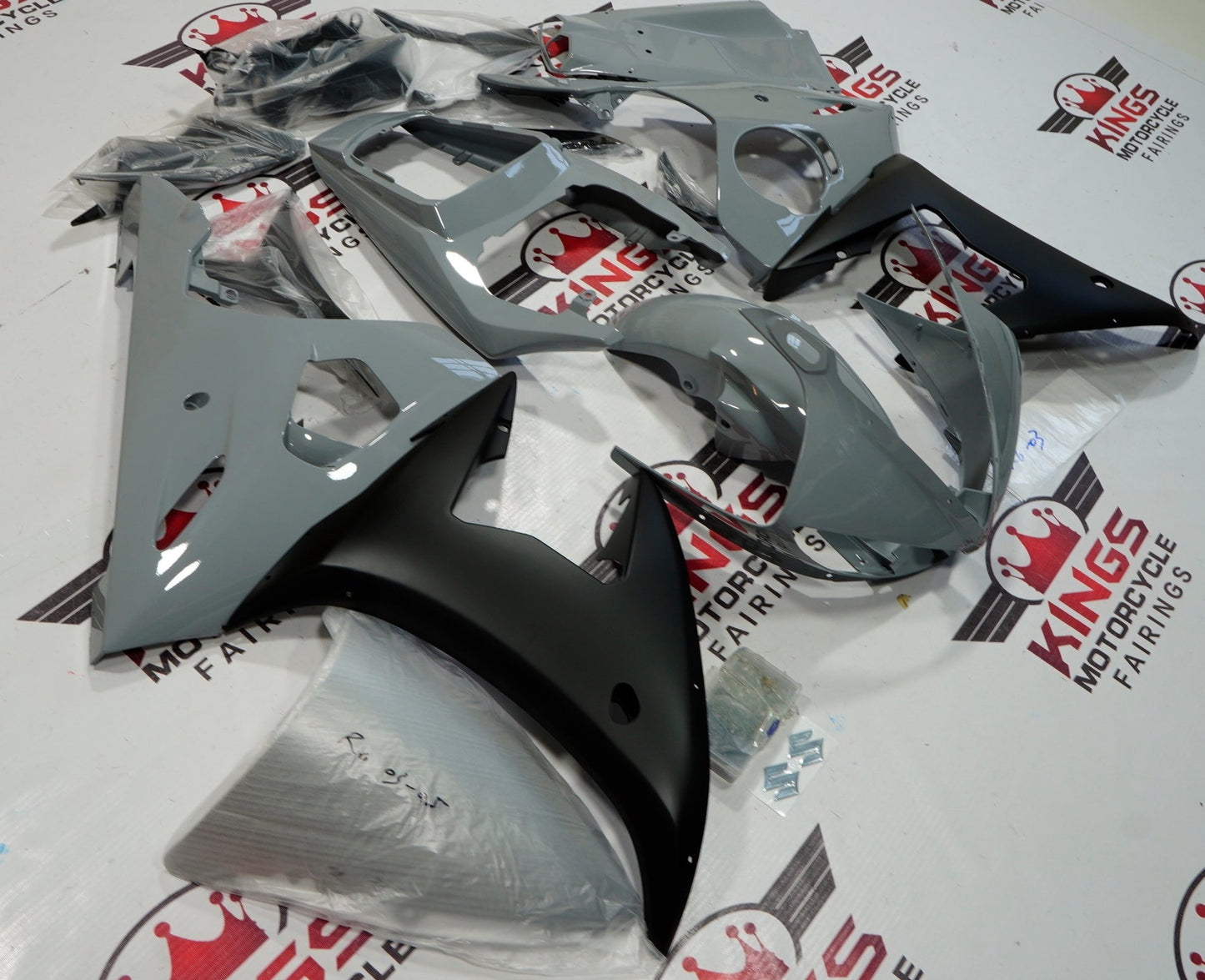 Yamaha R6 Fairing Kit (2003-2004) Nardo Gray, Matte Black at KingsMotorcycleFairings.com