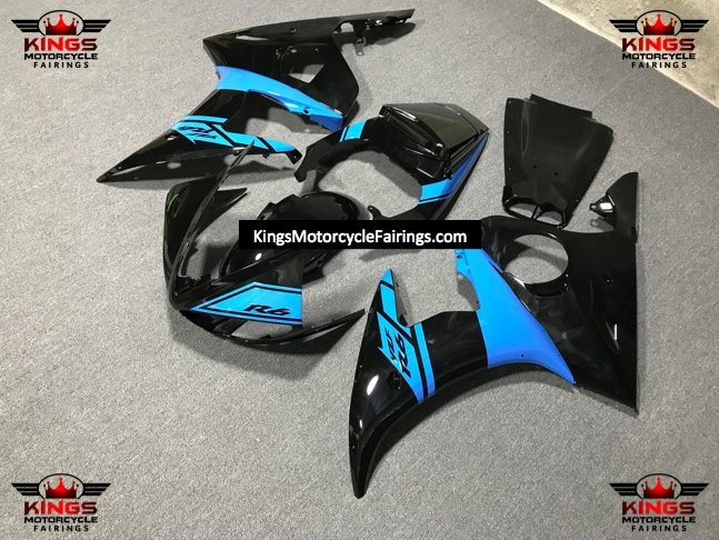 Yamaha R6 Fairings (2005) Black, Light Blue at KingsMotorcycleFairings.com