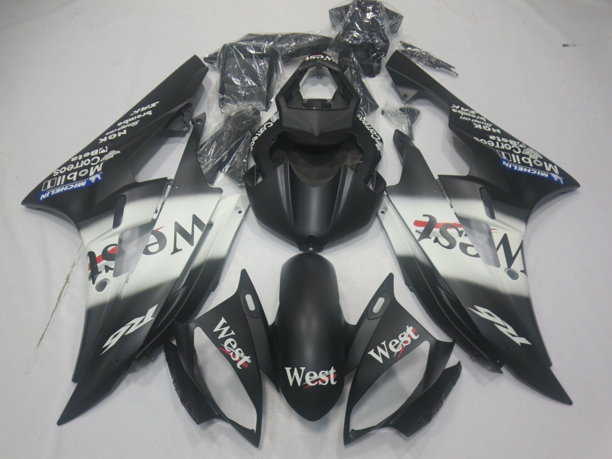Yamaha R6 Fairings (2006-2007) Matte Black, Matte White West from KingsMotorcycleFairings.com