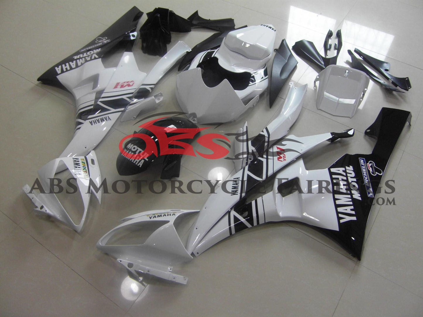 Yamaha R6 Fairings (2006-2007) White, Black Motul M1 at KingsMotorcycleFairings.com