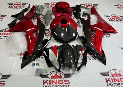 Yamaha R6 Fairings (2008-2016) Faux Carbon Fiber, Candy Red at KingsMotorcycleFairings.com