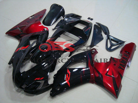Yamaha YZF-R1 Fairings (1998-1999) Black, Candy Apple Red Flame at KingsMotorcycleFairings.com