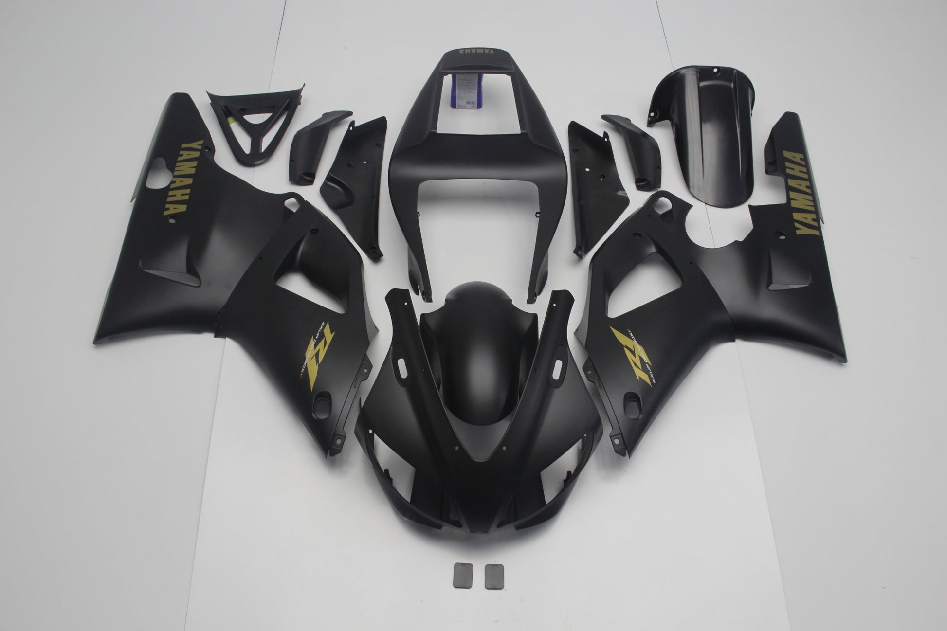 Yamaha YZF-R1 Fairings (1998-1999) Matte Black, Gold at KingsMotorcycleFairings.com