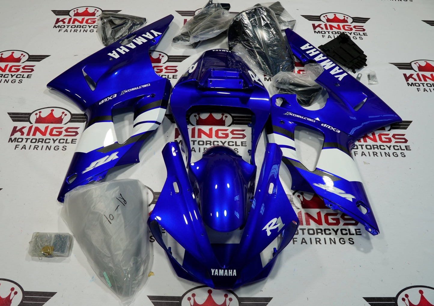 Yamaha YZF-R1 Fairings (2000-2001) Blue, White at KingsMotorcycleFairings.com