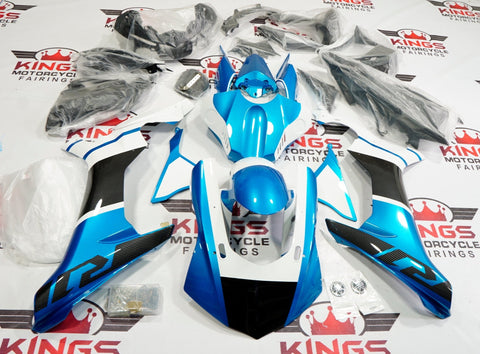 Yamaha YZF-R1 Fairings (2015-2019) Blue, White, Faux Carbon Fiber at KingsMotorcycleFairings.com