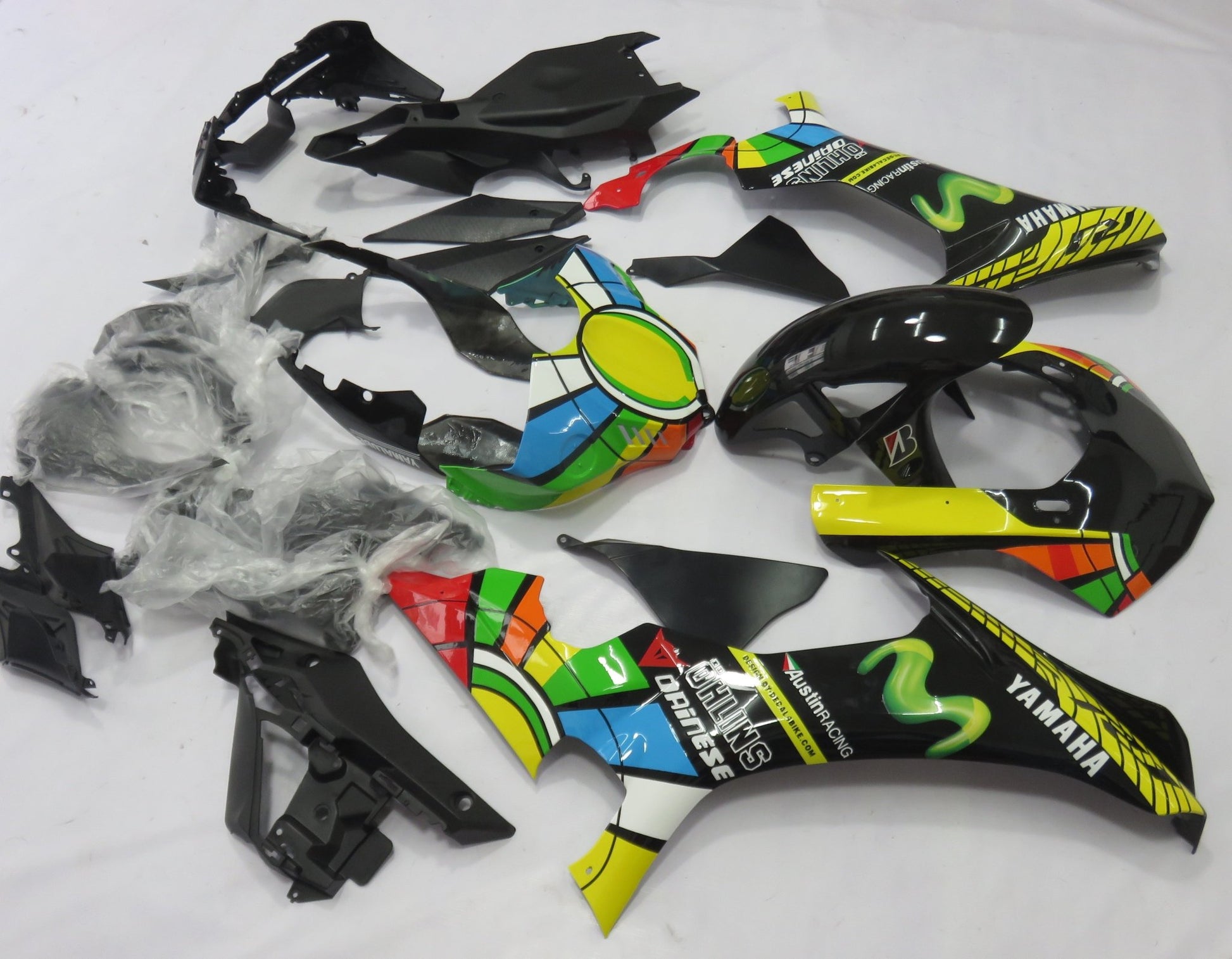 Yamaha YZF-R1 Fairings (2020-2025) Black, Yellow Multi-Color Movistar at KingsMotorcycleFairings.com
