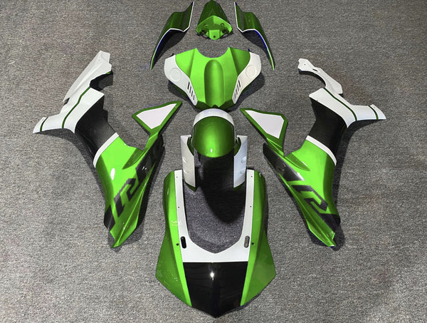 Yamaha YZF-R1 Fairings (2020-2025) Green, White, Faux Carbon Fiber at KingsMotorcycleFairings.com
