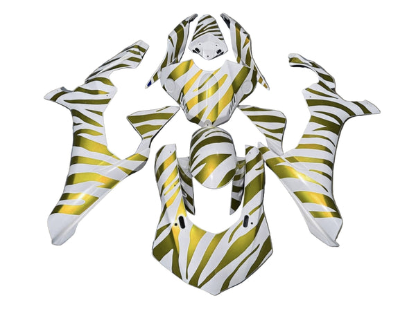 Yamaha YZF-R1 Fairings (2020-2025) White, Gold Zebra at KingsMotorcycleFairings.com