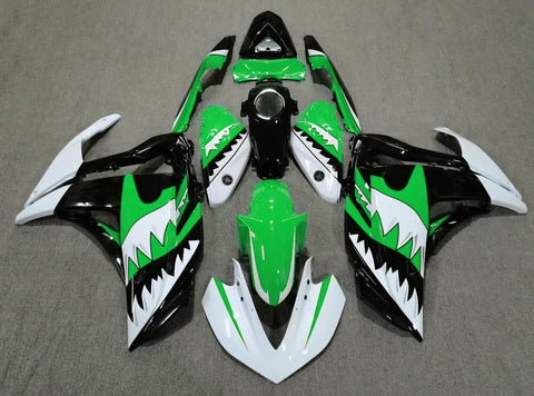 Yamaha YZF-R3 Fairings (2015-2018) Green, Black, White Shark Teeth at KingsMotorcycleFairings.com