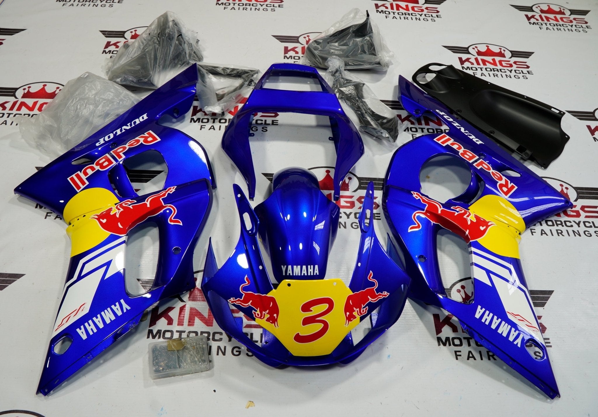 Yamaha YZF-R6 Fairings (1998-2002) Blue, Red Bull #3 at KingsMotorcycleFairings.com