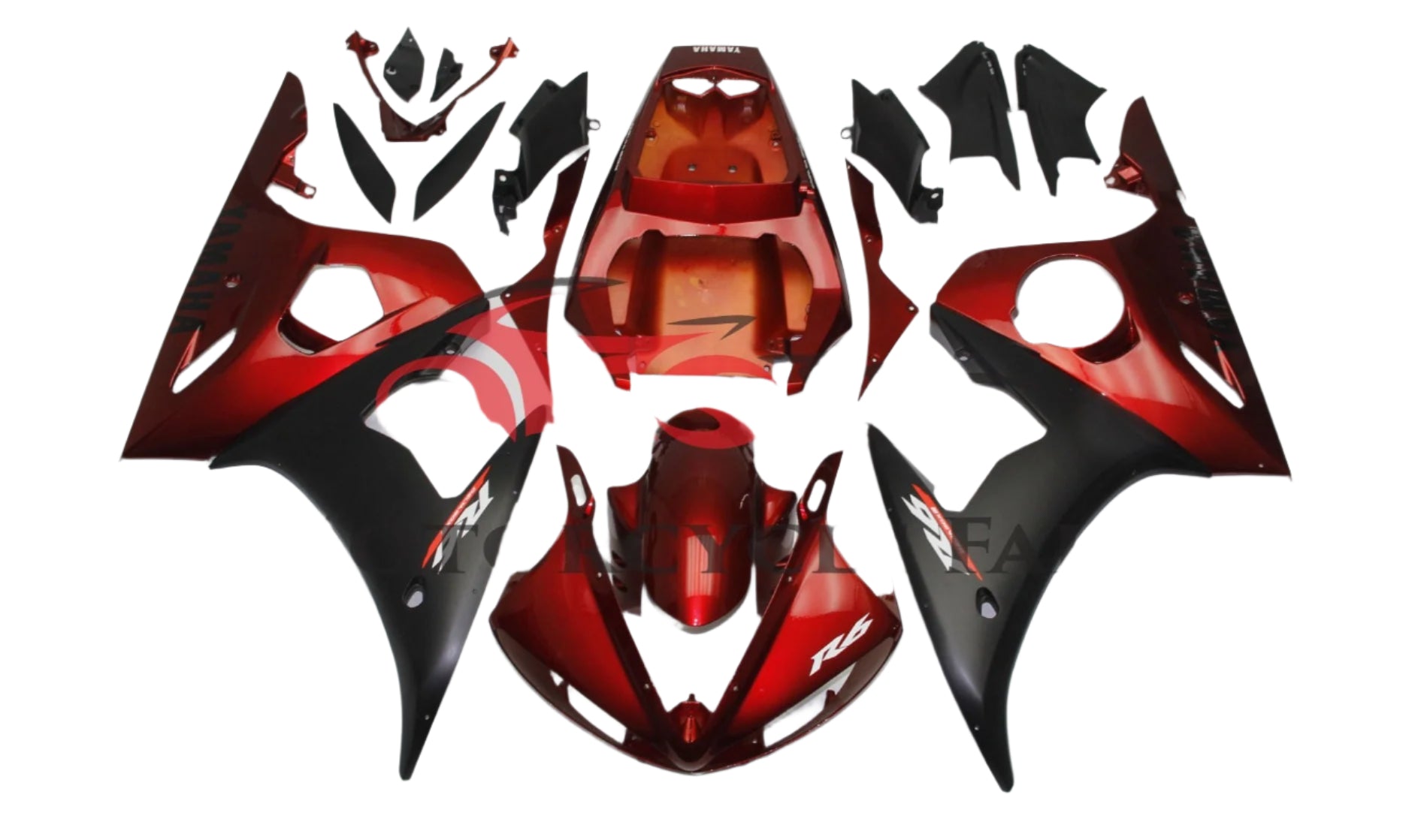 Yamaha YZF-R6 Fairings (2003-2004) Dark Candy Red, Matte Black at KingsMotorcycleFairings.com