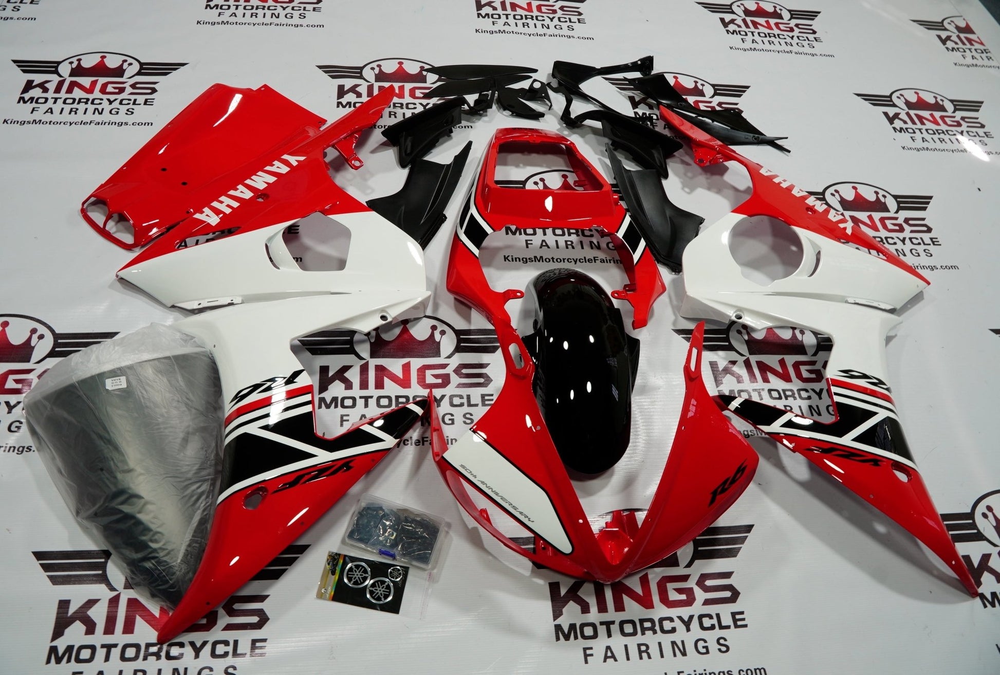 Yamaha YZF-R6 Fairings (2003-2004) Red, White, Black at KingsMotorcycleFairings.com
