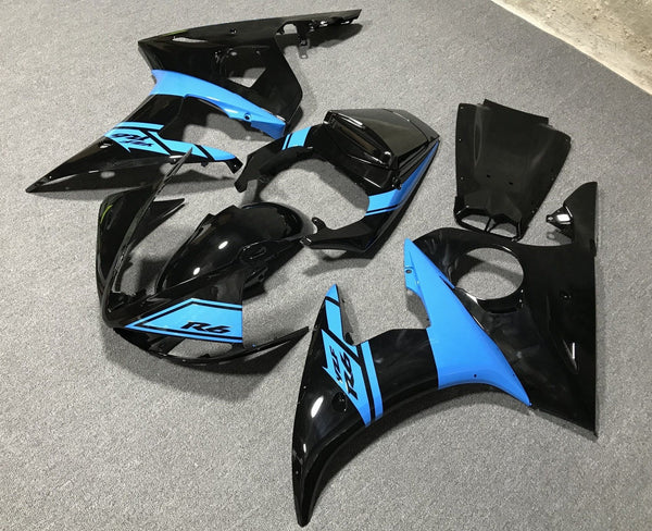 Yamaha YZF-R6 Fairings (2005) Black, Light Blue at KingsMotorcycleFairings.com