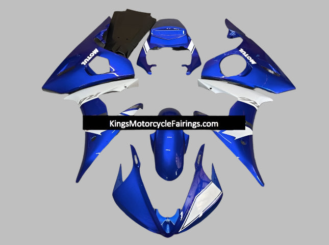 Yamaha YZF-R6 Fairings (2005) Blue, White, Silver Motul at KingsMotorcycleFairings.com