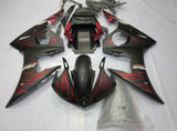 Yamaha YZF-R6 Fairings (2005) Matte Black, Matte Red Flame at KingsMotorcycleFairings.com
