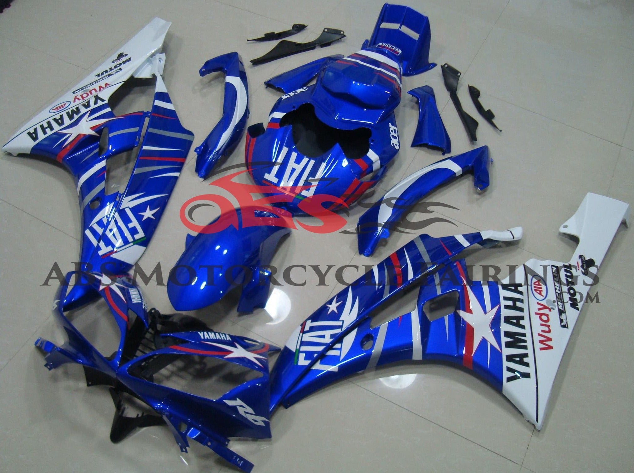 Yamaha YZF-R6 Fairings (2006-2007) Blue, White, Red Fiat at KingsMotorcycleFairings.com