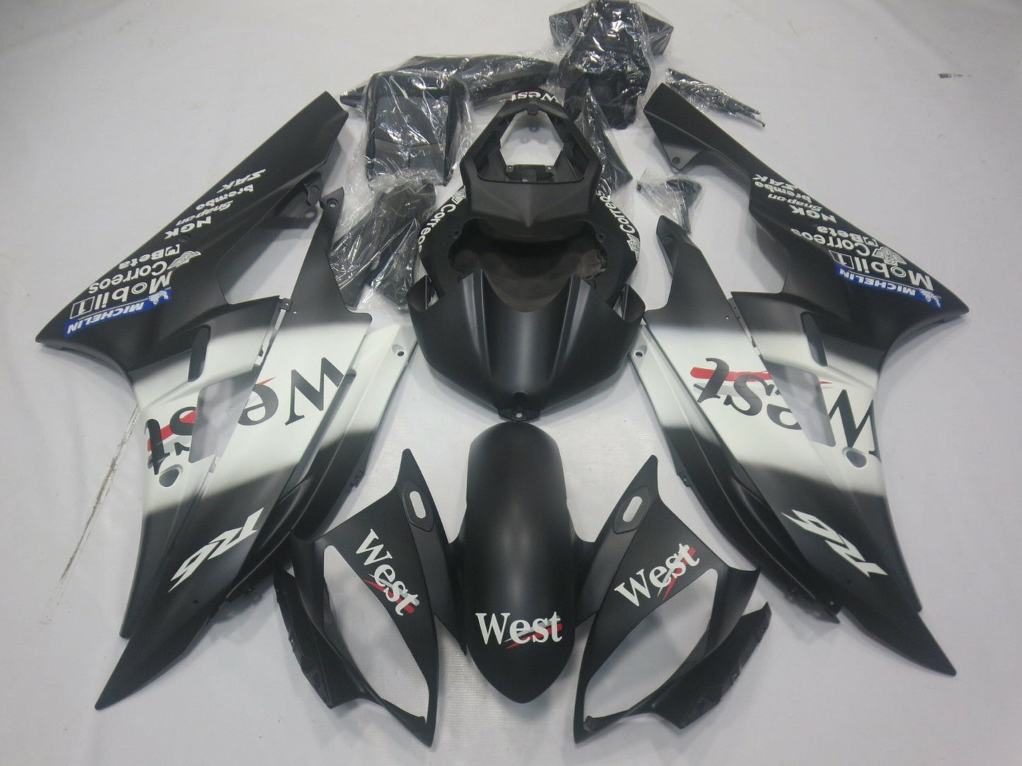 Yamaha YZF-R6 Fairings (2006-2007) Matte Black, Matte White West at KingsMotorcycleFairings.com