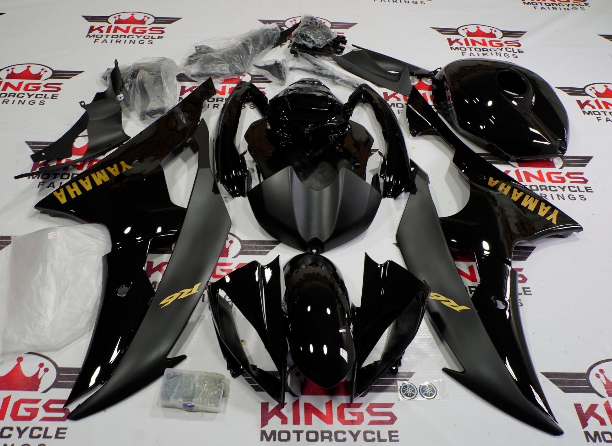 Yamaha YZF-R6 Fairings (2008-2016) Black, Matte Black, Gold at KingsMototcycleFairings.com