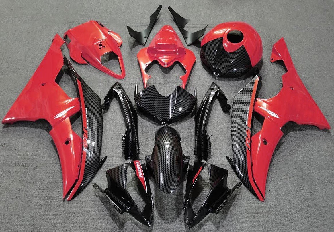 Yamaha YZF-R6 Fairings (2008-2016) Faux Carbon Fiber, Red at KingsMotorcycleFairings.com