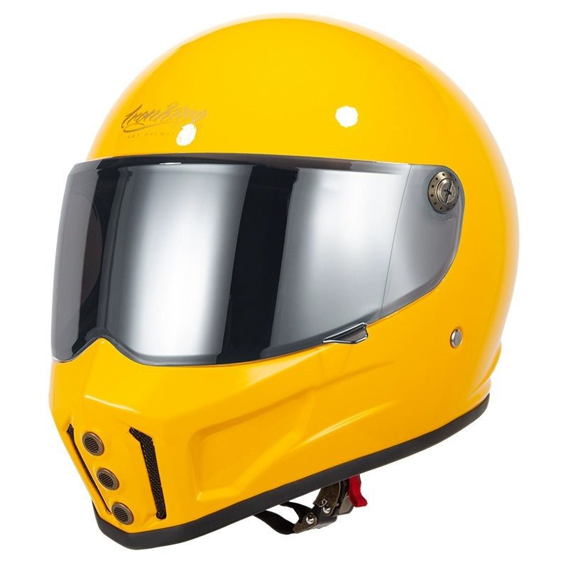 Motorcycle Helmet, Yellow Iron King with Green Visor