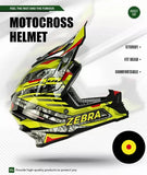Yellow, Black, Red & White Zebra Dirt Bike Motorcycle Helmet - KingsMotorcycleFairings.com