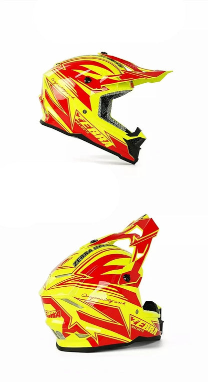 Yellow and Red Zebra Dirt Bike Motorcycle Helmet is brought to you by Kings Motorcycle Fairings - KingsMotorcycleFairings.com