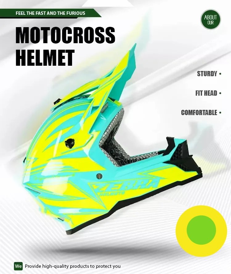 Dirt Bike Motocross Helmet in Yellow & Blue Zebra