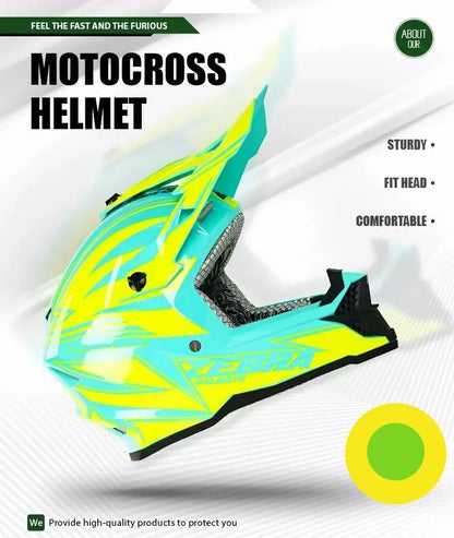 Yellow and Turquoise Blue Zebra Dirt Bike Motorcycle Helmet is brought to you by Kings Motorcycle Fairings - KingsMotorcycleFairings.com