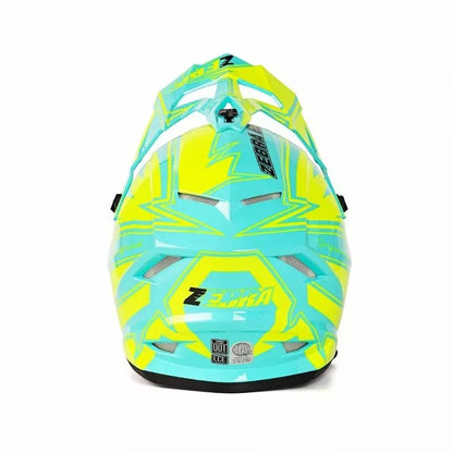 Yellow and Turquoise Blue Zebra Dirt Bike Motorcycle Helmet is brought to you by Kings Motorcycle Fairings - KingsMotorcycleFairings.com