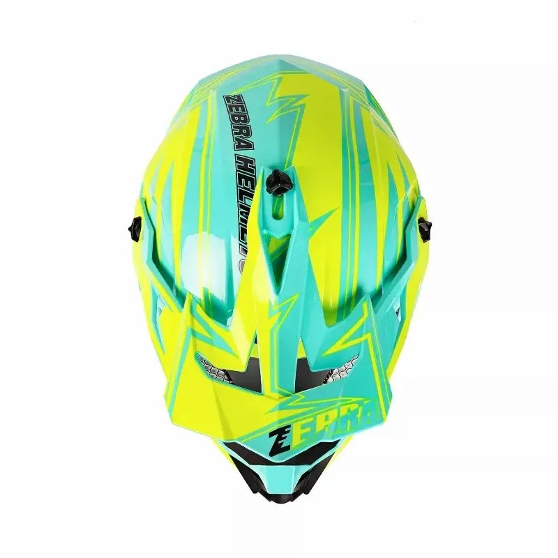 Dirt Bike Motocross Helmet in Yellow & Blue Zebra Dirt Bike Motocross Helmet in Yellow & Blue Zebra