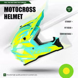 Yellow and Turquoise Blue Zebra Dirt Bike Motorcycle Helmet is brought to you by Kings Motorcycle Fairings - KingsMotorcycleFairings.com