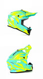 Yellow and Turquoise Blue Zebra Dirt Bike Motorcycle Helmet is brought to you by Kings Motorcycle Fairings - KingsMotorcycleFairings.com