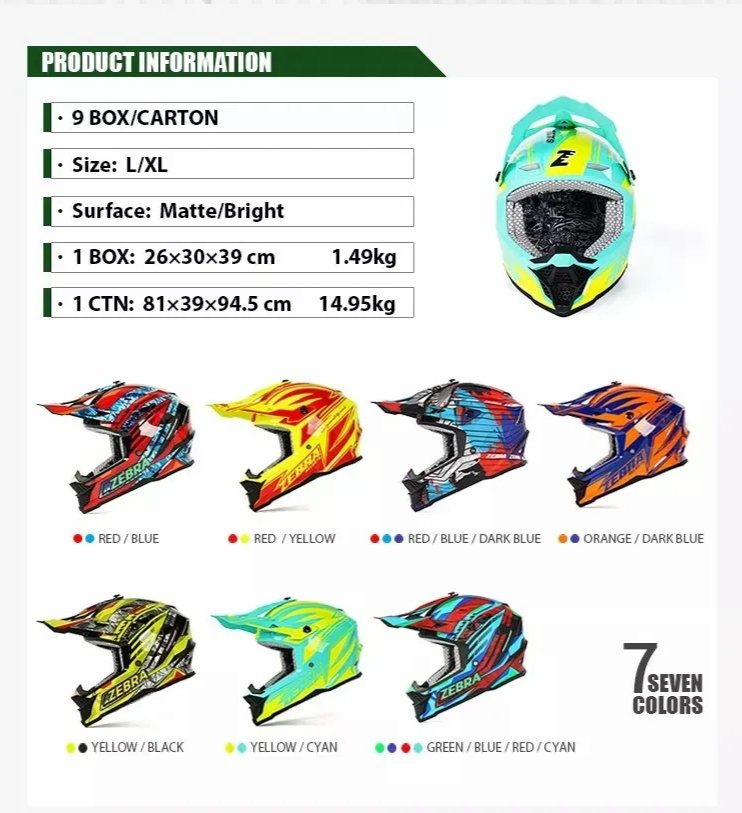 Yellow and Turquoise Blue Zebra Dirt Bike Motorcycle Helmet is brought to you by Kings Motorcycle Fairings - KingsMotorcycleFairings.com