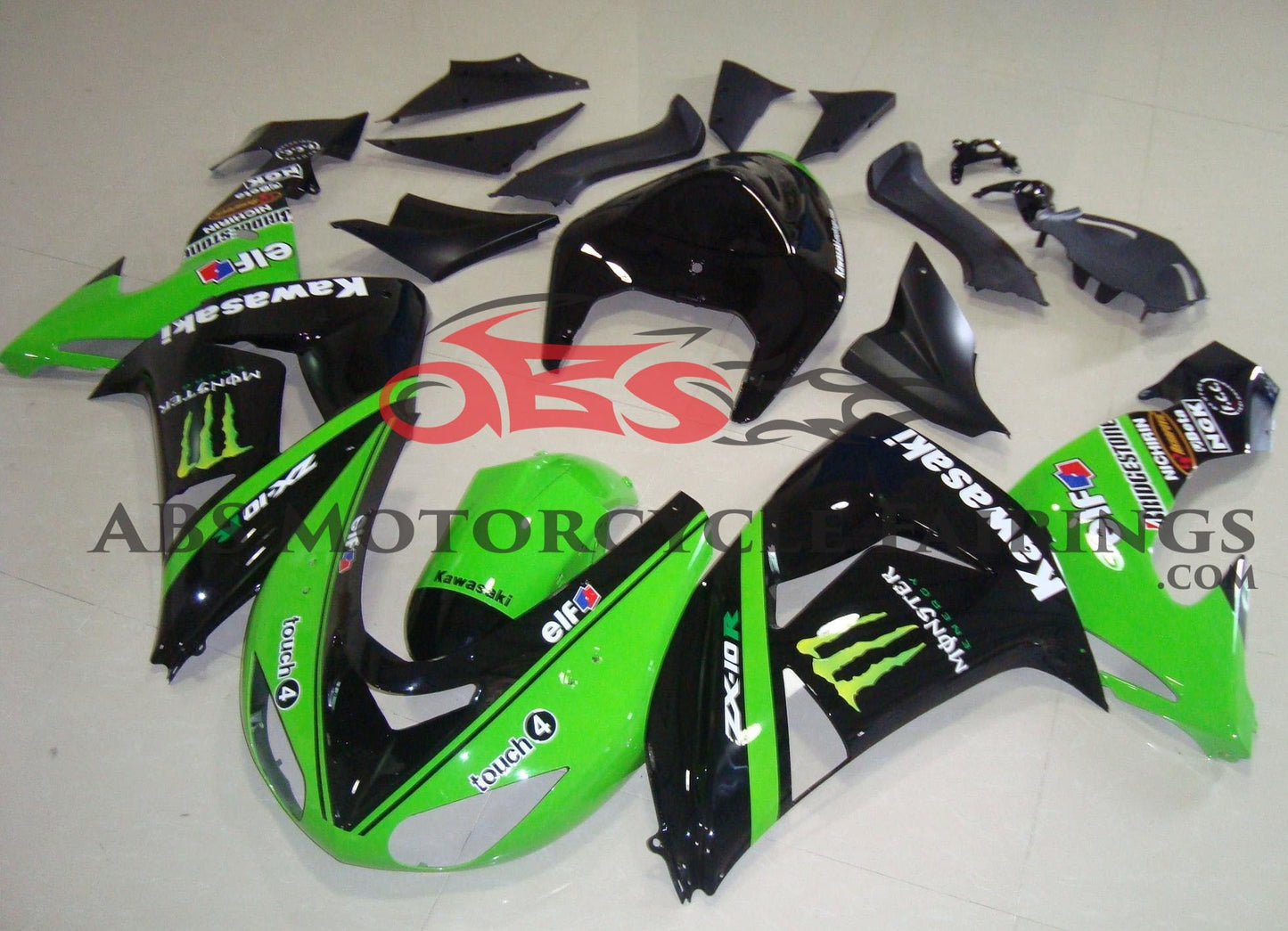 Green and Black Monster Energy Fairings for 2006, 2007 Kawasaki ZX-10R at KingsMotorcycleFairings.com