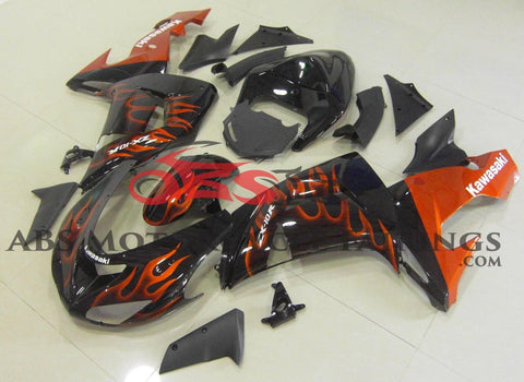 Black and Orange Flame Fairing Kit for a 2006 & 2007 Kawasaki ZX-10R motorcycle