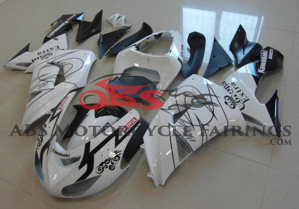 White and Black Tribal Corona Extra Fairing Kit for a 2006 & 2007 Kawasaki Ninja ZX-10R motorcycle