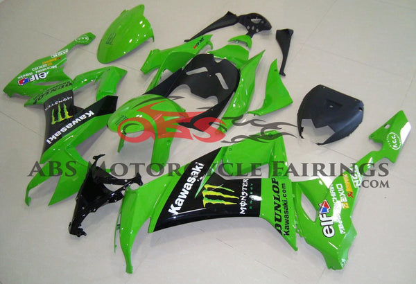Green and Black Monster Energy Fairing Kit for a 2008, 2009 & 2010 Kawasaki Ninja ZX-10R motorcycle