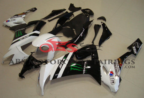 Black and White Monster Energy Fairing Kit for a 2008, 2009 & 2010 Kawasaki ZX-10R motorcycle