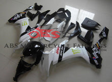 White and Black Monster Energy Fairing Kit for a 2008, 2009 & 2010 Kawasaki Ninja ZX-10R motorcycle