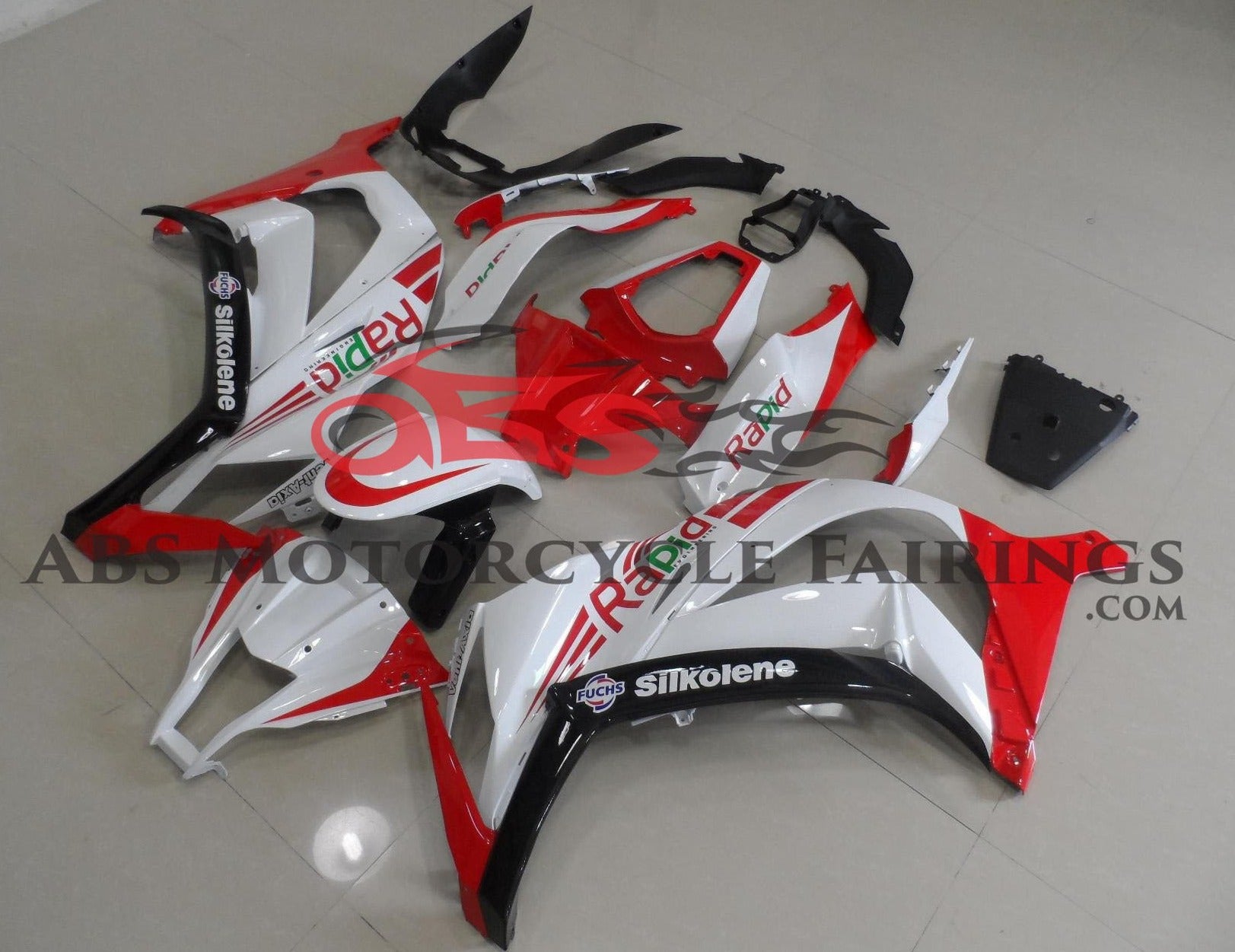 Kawasaki ZX10R (2011-2015) White, Red & Black Rapid Fairings