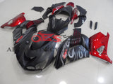 Matte Black, Candy Apple Red and Silver Flame Fairing Kit for a 2006, 2007, 2008, 2009, 2010 & 2011 Kawasaki Ninja ZX-14R motorcycle