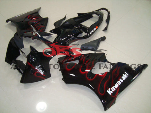 Kawasaki ZX6R 636 (2000-2002) Black & Red Flame Fairings