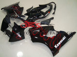 Black and Red Flame Fairing Kit for a 2000, 2001 & 2002 Kawasaki ZX-6R 636 motorcycle