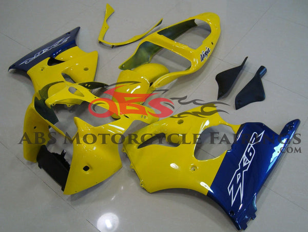 Yellow and Blue Fairing Kit for a 2000, 2001 & 2002 Kawasaki ZX-6R 636 motorcycle