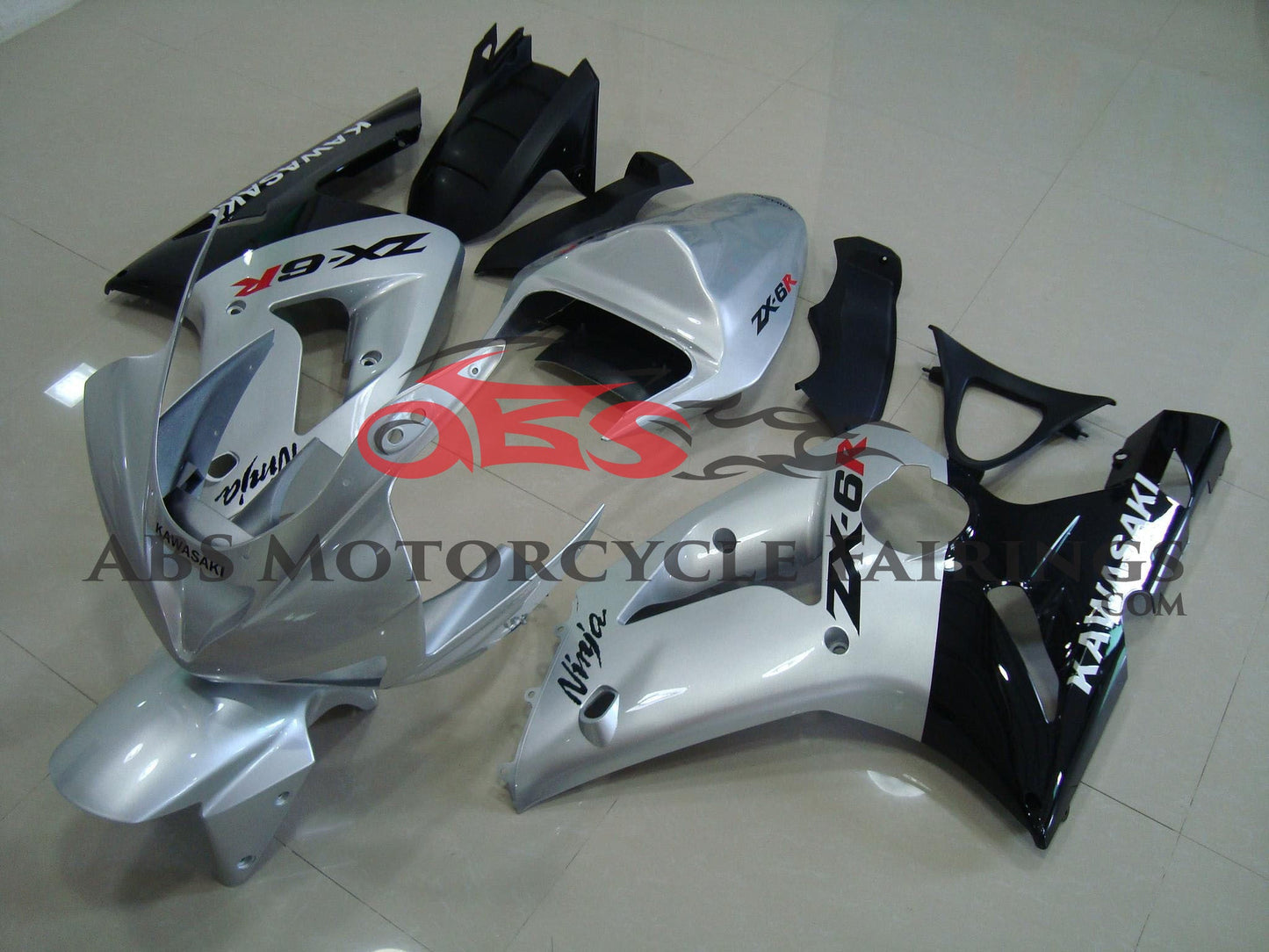 Kawasaki ZX6R 636 (2003-2004) Silver & Black Fairings
