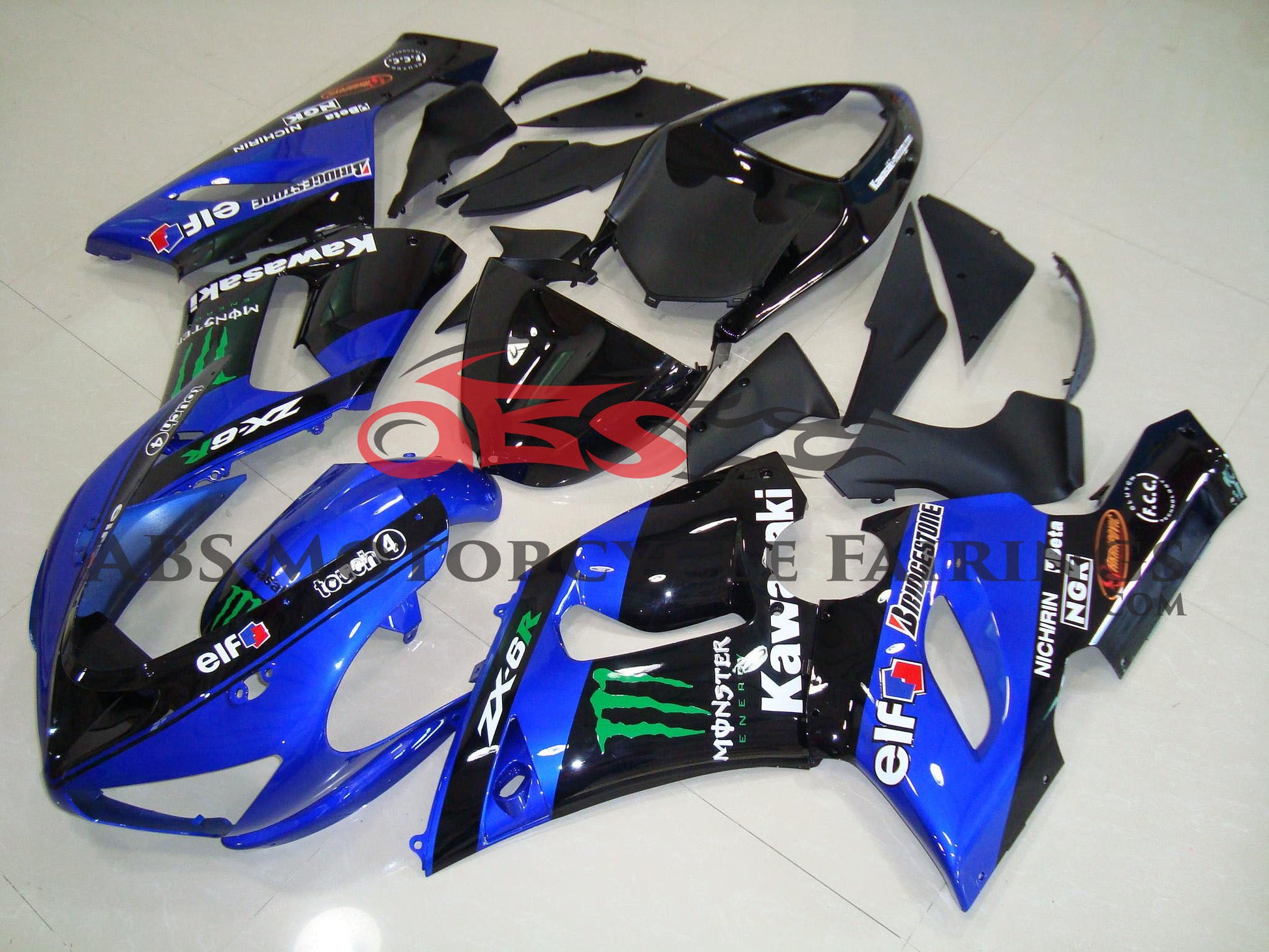 Kawasaki ZX6R 636 (2005-2006) Blue & Black Monster Fairings