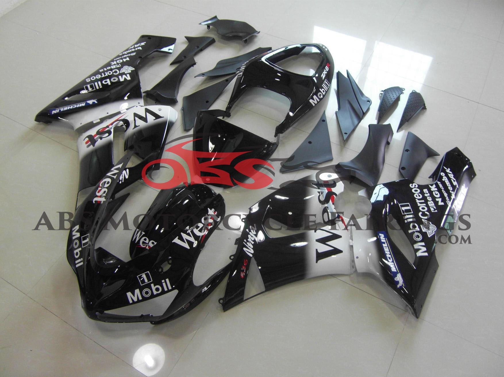 Kawasaki ZX6R 636 (2005-2006) Black & White West Fairings